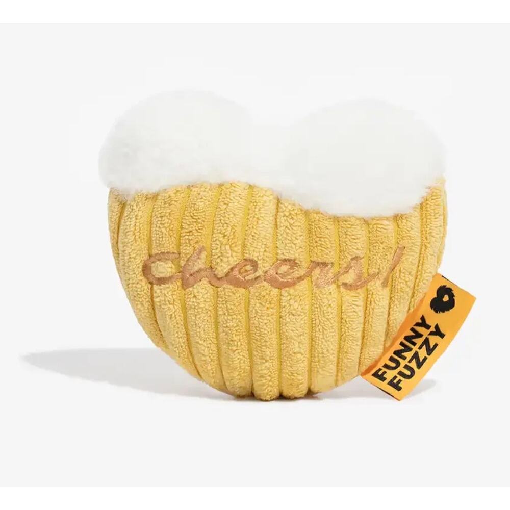 FUNNYFUZZY New Year's Eve Plush Squeaky Dog Toy - Cheers Beer
